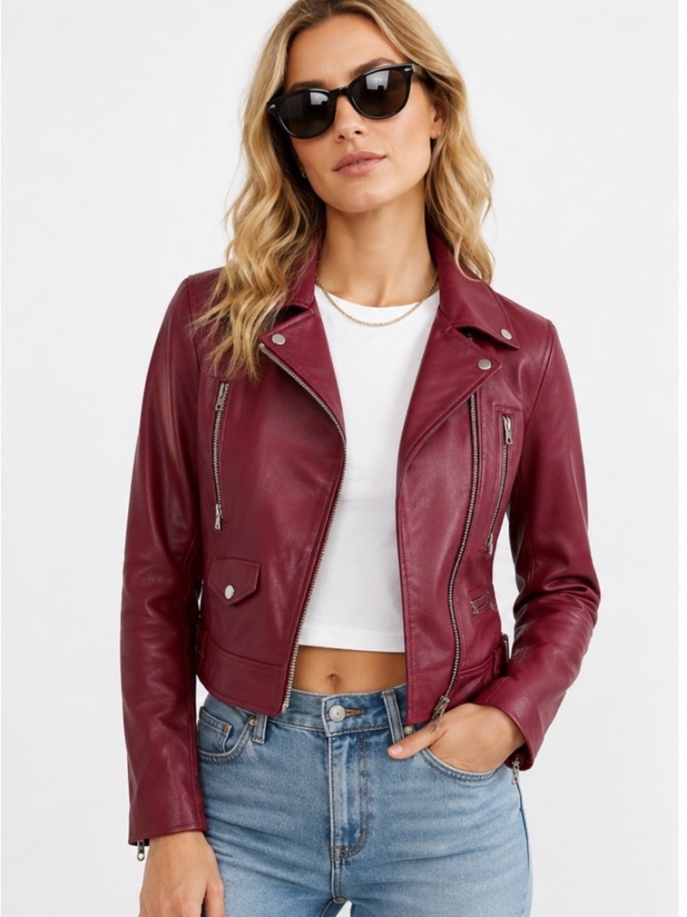 Love Tree Maroon Faux Leather Moto Jacket size M